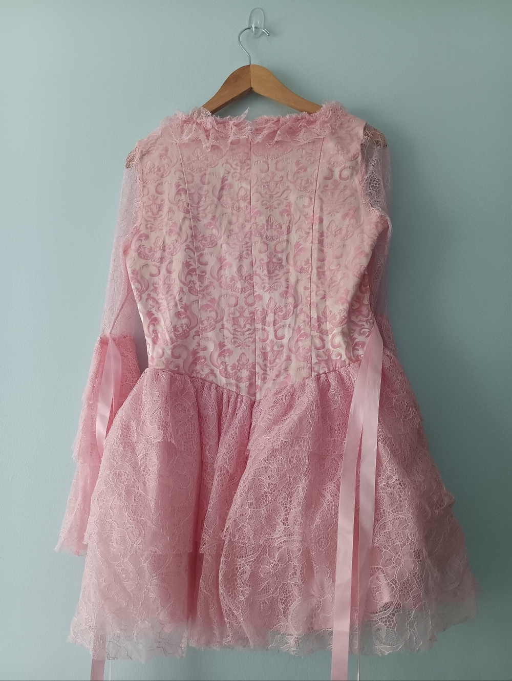 Trickz n Treat Pink Lace Corset  Coquette Costume Dress Ribbon Detail Mini M - Picture 2 of 8
